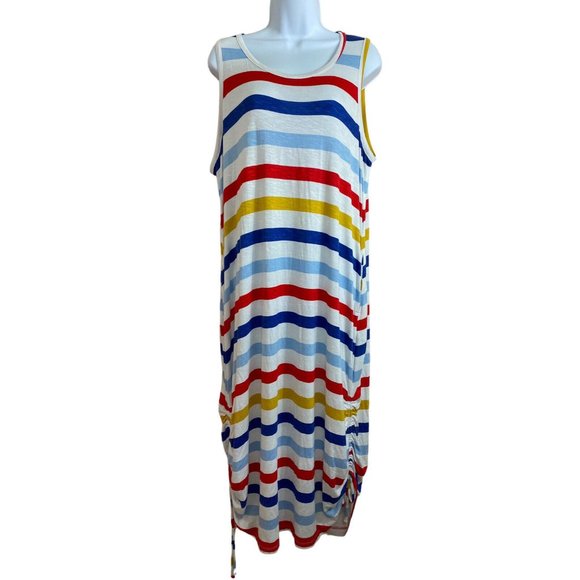 Lane Bryant Multicolor Striped Maxi Dress Sz 14/16 Long Sleeveless Beach Casual - Picture 6 of 8